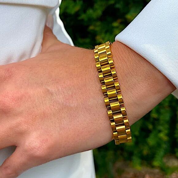 Gold Link Watch Band Bracelet Chain Link Unisex - Picture 3 of 11